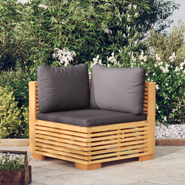 HomeDiscount-Garden Corner Sofa with Dark Grey Cushions Solid Wood Teak