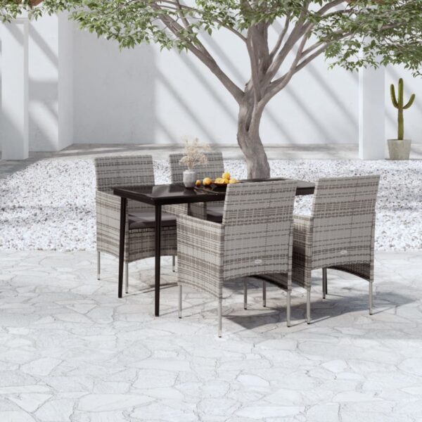 HomeDiscount-5 Piece Garden Dining Set with Cushions Grey and Black