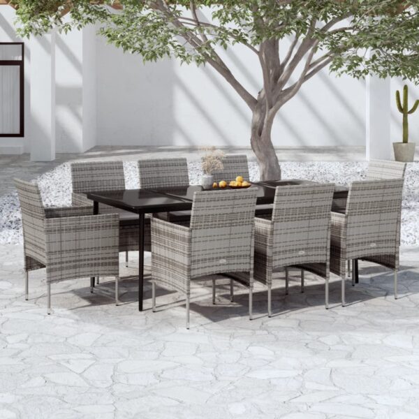 HomeDiscount-9 Piece Garden Dining Set with Cushions Grey and Black