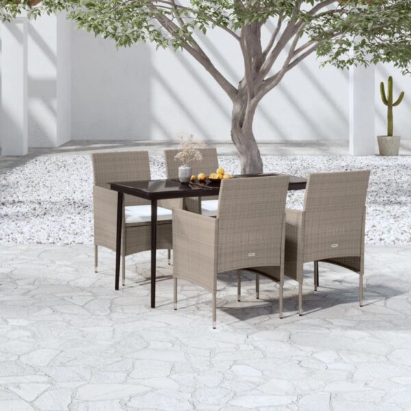 HomeDiscount-5 Piece Garden Dining Set with Cushions Beige and Black