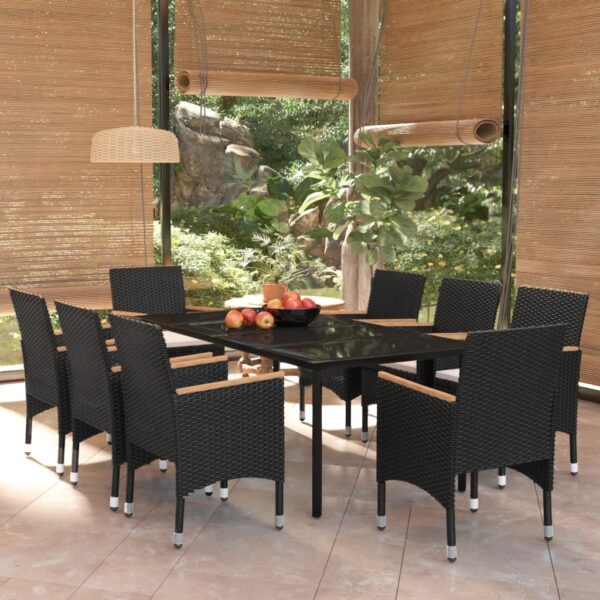 HomeDiscount-9 Piece Garden Dining Set with Cushions Black