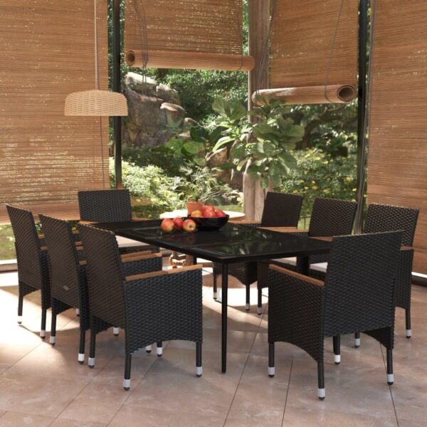 HomeDiscount-9 Piece Garden Dining Set with Cushions Black