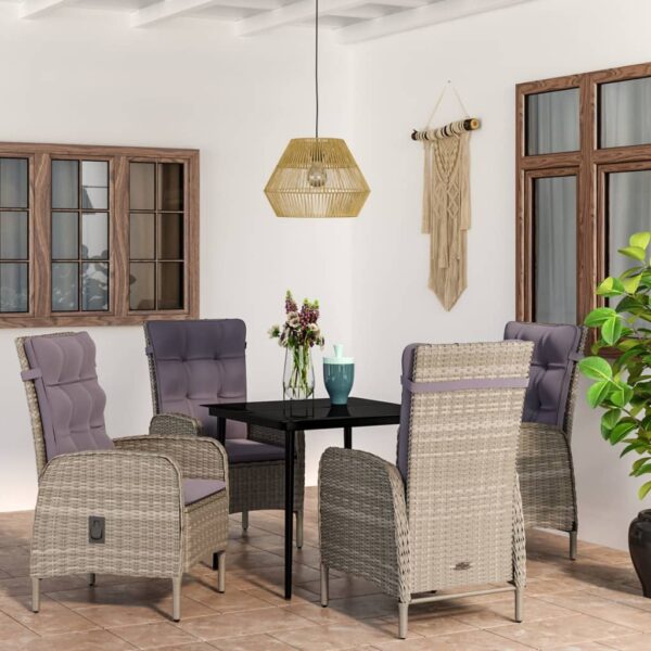 HomeDiscount-5 Piece Outdoor Dining Set with Cushions Grey and Black