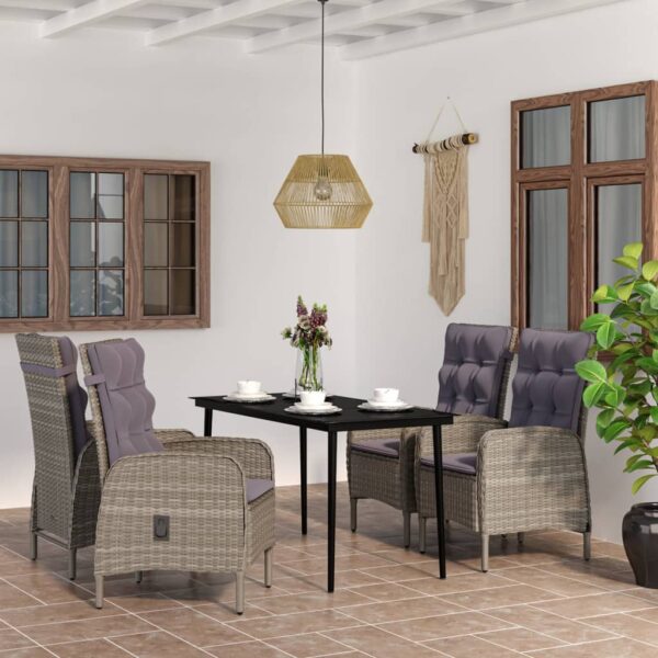 HomeDiscount-5 Piece Outdoor Dining Set with Cushions Grey and Black