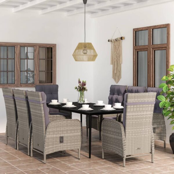 HomeDiscount-9 Piece Garden Dining Set with Cushions Grey and Black