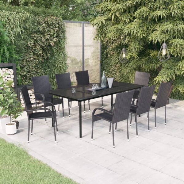 HomeDiscount-9 Piece Garden Dining Set Black