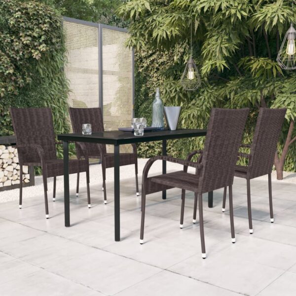 HomeDiscount-5 Piece Outdoor Dining Set Brown and Black