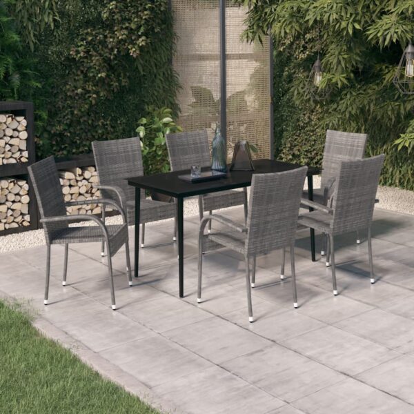 HomeDiscount-7 Piece Garden Dining Set Grey and Black