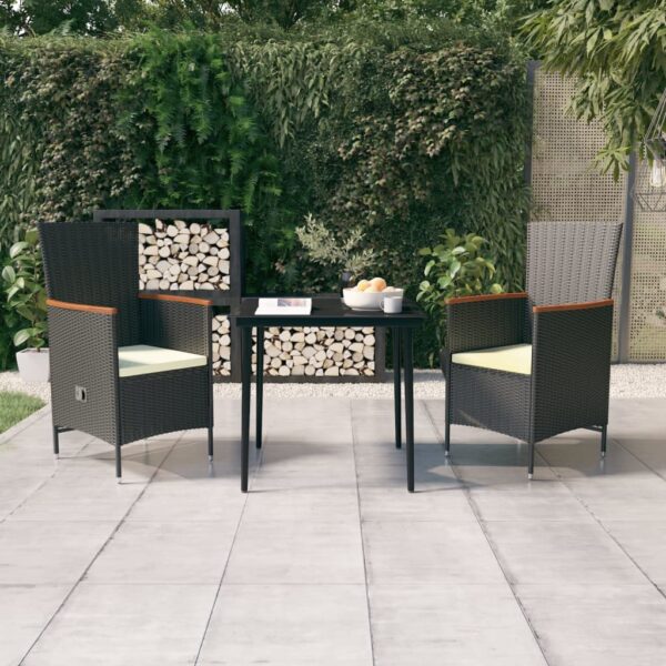 HomeDiscount-3 Piece Garden Dining Set with Cushions Black