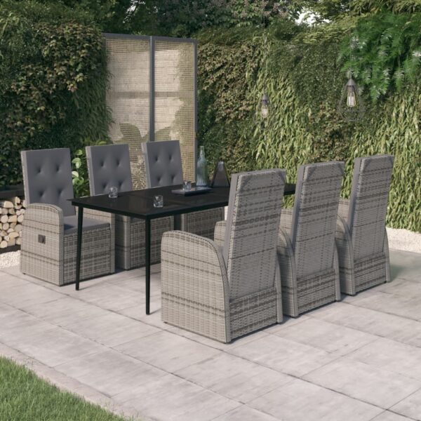 HomeDiscount-7 Piece Garden Dining Set with Cushions Grey