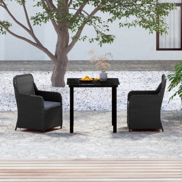 HomeDiscount-3 Piece Garden Dining Set with Cushions Black