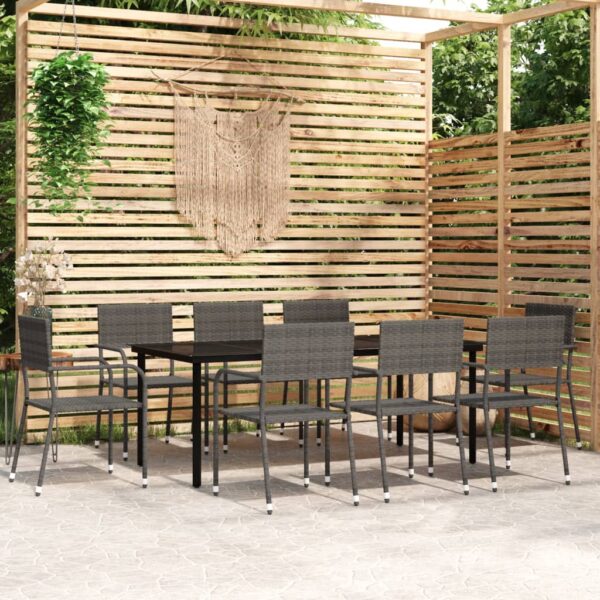 HomeDiscount-9 Piece Garden Dining Set Grey