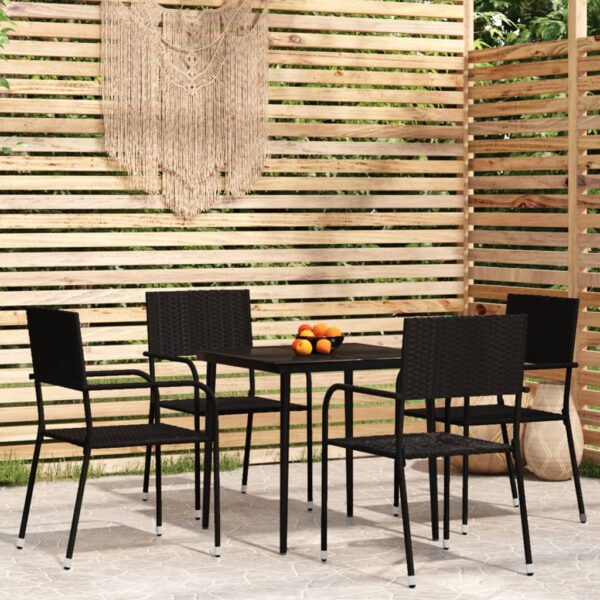 HomeDiscount-5 Piece Garden Dining Set Black