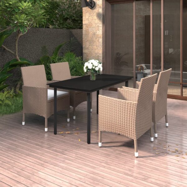 HomeDiscount-5 Piece Garden Dining Set with Cushions Poly Rattan and Glass