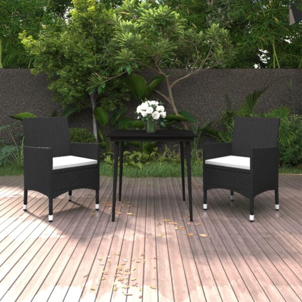 HomeDiscount-3 Piece Garden Dining Set with Cushions Poly Rattan and Glass