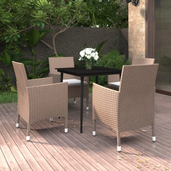 HomeDiscount-5 Piece Garden Dining Set with Cushions Poly Rattan and Glass