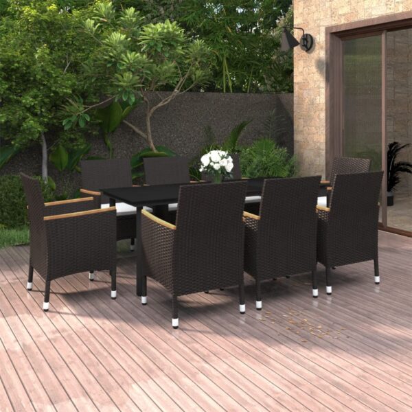 HomeDiscount-9 Piece Garden Dining Set with Cushions Poly Rattan and Glass