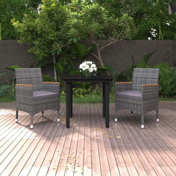 HomeDiscount-3 Piece Garden Dining Set with Cushions Poly Rattan and Glass