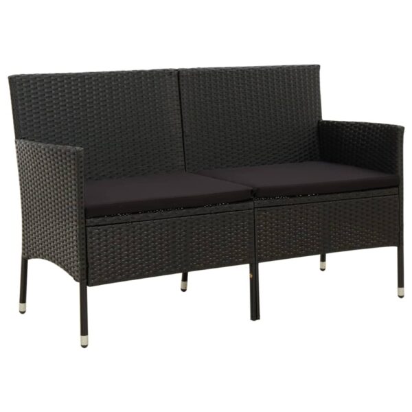 HomeDiscount-3-Seater Garden Sofa with Cushion Black Poly Rattan