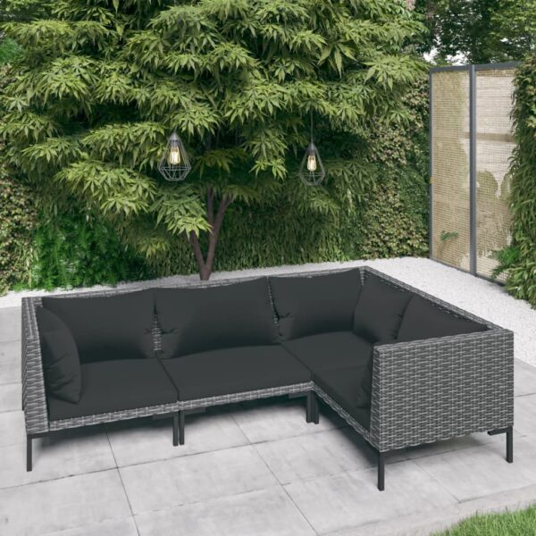 HomeDiscount-4 Piece Garden Lounge Set with Cushions Poly Rattan Dark Grey