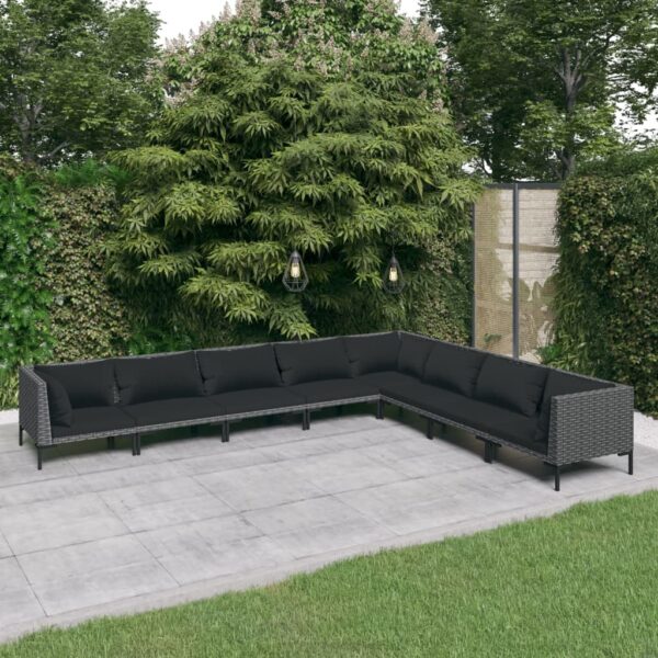 HomeDiscount-8 Piece Garden Lounge Set with Cushions Poly Rattan Dark Grey