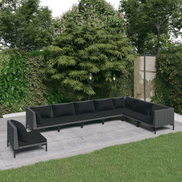 HomeDiscount-8 Piece Garden Lounge Set with Cushions Poly Rattan Dark Grey