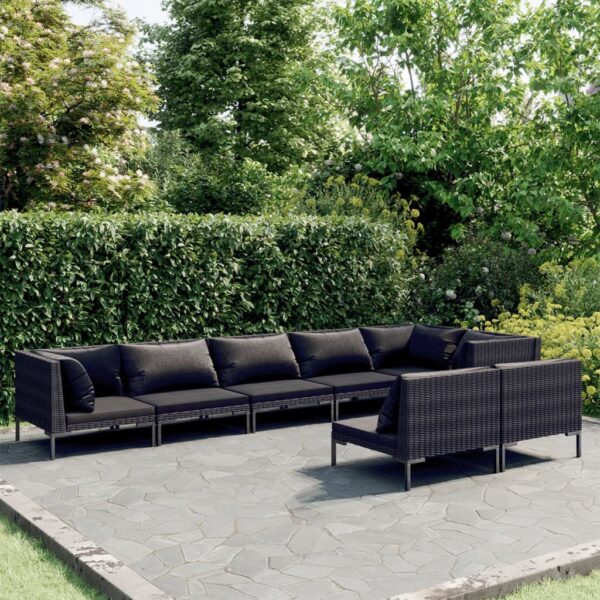 HomeDiscount-8 Piece Garden Lounge Set with Cushions Poly Rattan Dark Grey