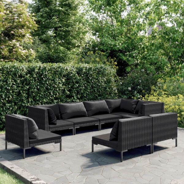 HomeDiscount-8 Piece Garden Lounge Set with Cushions Poly Rattan Dark Grey