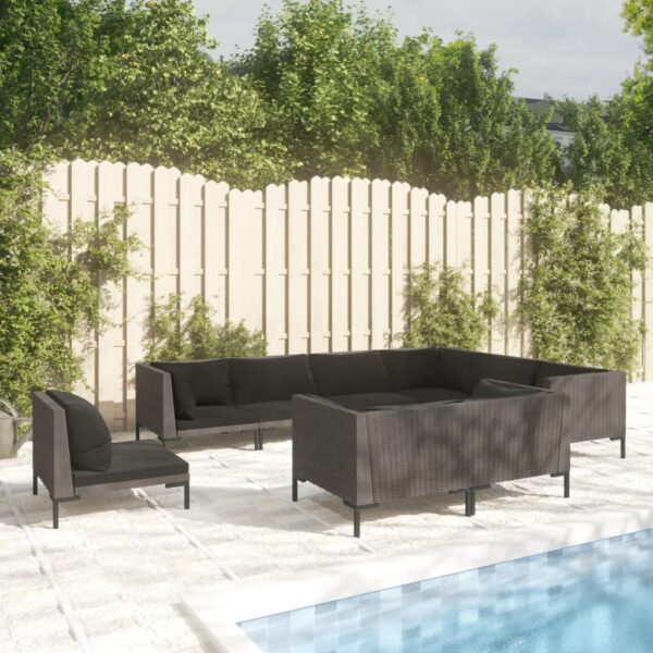 HomeDiscount-9 Piece Garden Lounge Set with Cushions Poly Rattan Dark Grey