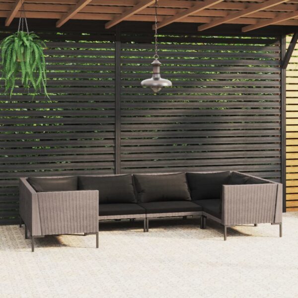 HomeDiscount-6 Piece Garden Lounge Set with Cushions Poly Rattan Dark Grey