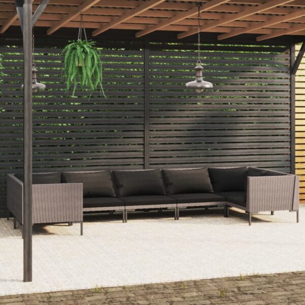 HomeDiscount-7 Piece Garden Lounge Set with Cushions Poly Rattan Dark Grey