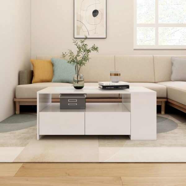 HomeDiscount-Coffee Table White 102x55x42 cm Engineered Wood