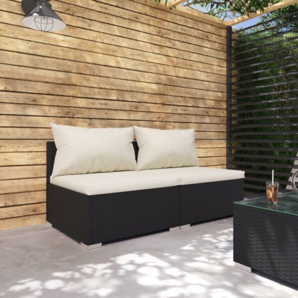 HomeDiscount-2 Piece Garden Lounge Set with Cushions Poly Rattan Black