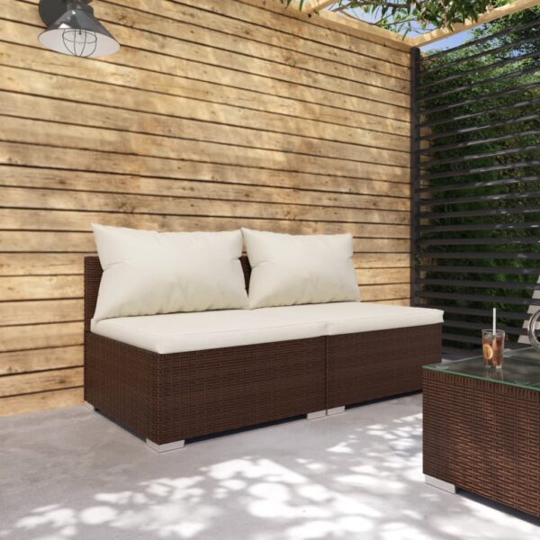 HomeDiscount-2 Piece Garden Lounge Set with Cushions Poly Rattan Brown