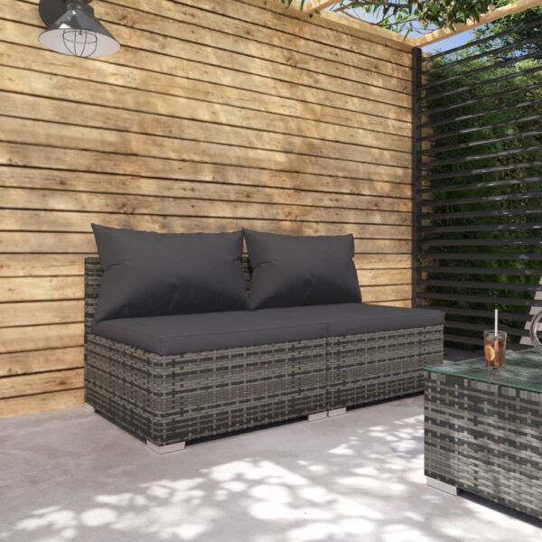 HomeDiscount-2 Piece Garden Lounge Set with Cushions Poly Rattan Grey