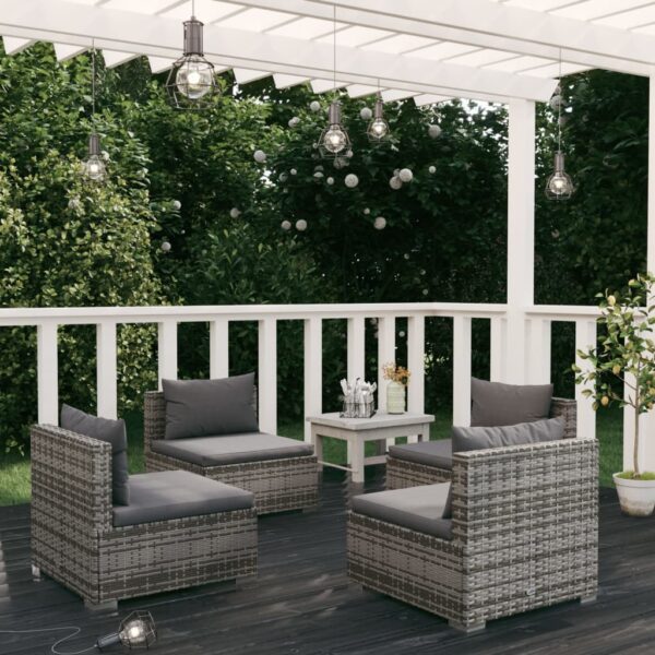 HomeDiscount-4 Piece Garden Lounge Set with Cushions Poly Rattan Grey