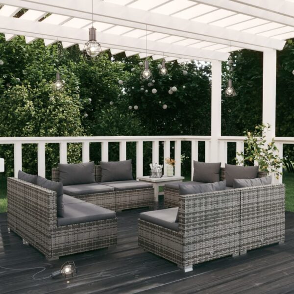 HomeDiscount-8 Piece Garden Lounge Set with Cushions Poly Rattan Grey