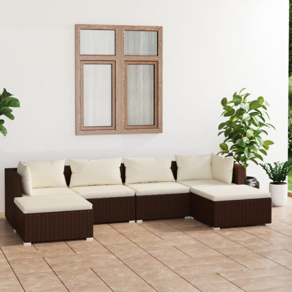 HomeDiscount-6 Piece Garden Lounge Set with Cushions Poly Rattan Brown