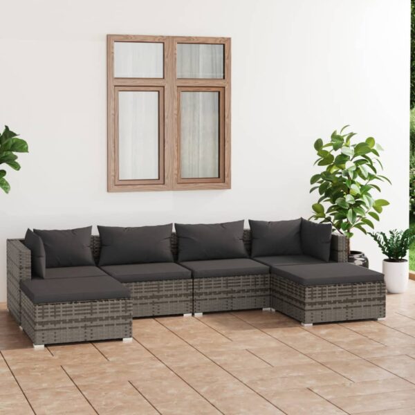 HomeDiscount-6 Piece Garden Lounge Set with Cushions Poly Rattan Grey