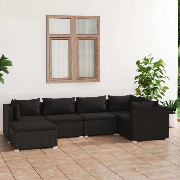 HomeDiscount-6 Piece Garden Lounge Set with Cushions Poly Rattan Black