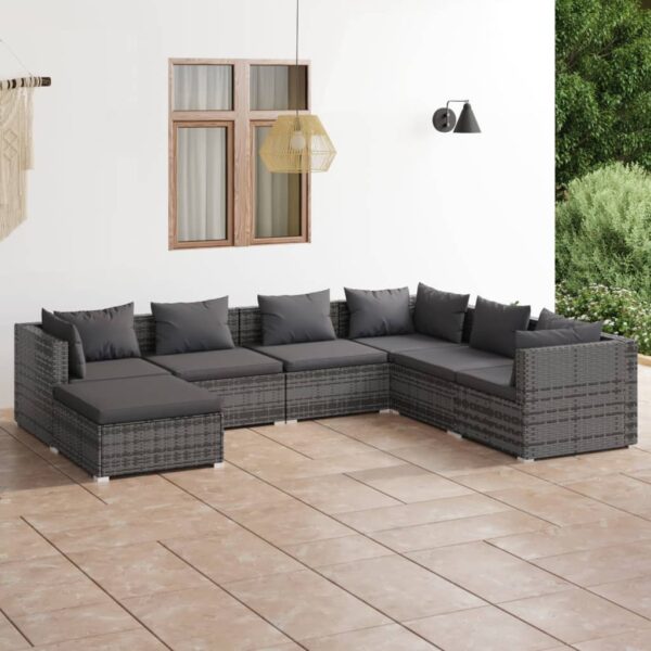 HomeDiscount-7 Piece Garden Lounge Set with Cushions Poly Rattan Grey