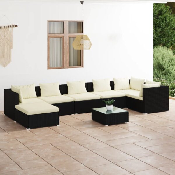 HomeDiscount-8 Piece Garden Lounge Set with Cushions Poly Rattan Black