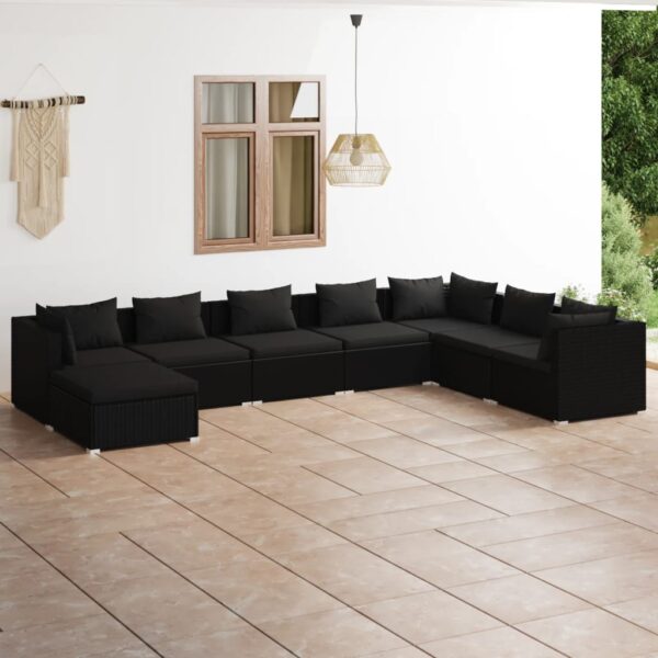 HomeDiscount-8 Piece Garden Lounge Set with Cushions Poly Rattan Black