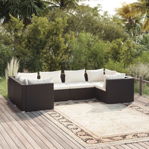 HomeDiscount-6 Piece Garden Lounge Set with Cushions Poly Rattan Black