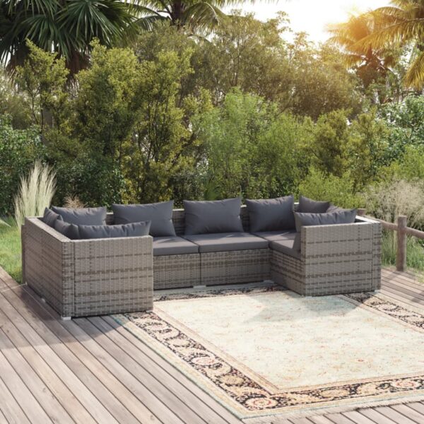 HomeDiscount-6 Piece Garden Lounge Set with Cushions Poly Rattan Grey