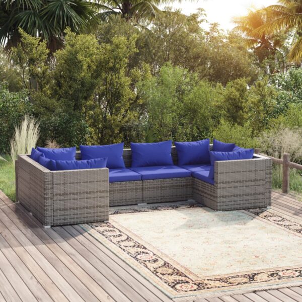 HomeDiscount-6 Piece Garden Lounge Set with Cushions Poly Rattan Grey