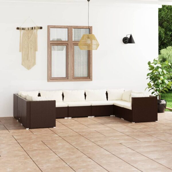 HomeDiscount-9 Piece Garden Lounge Set with Cushions Poly Rattan Brown