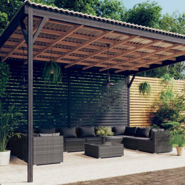 HomeDiscount-11 Piece Garden Lounge Set with Cushions Poly Rattan Grey