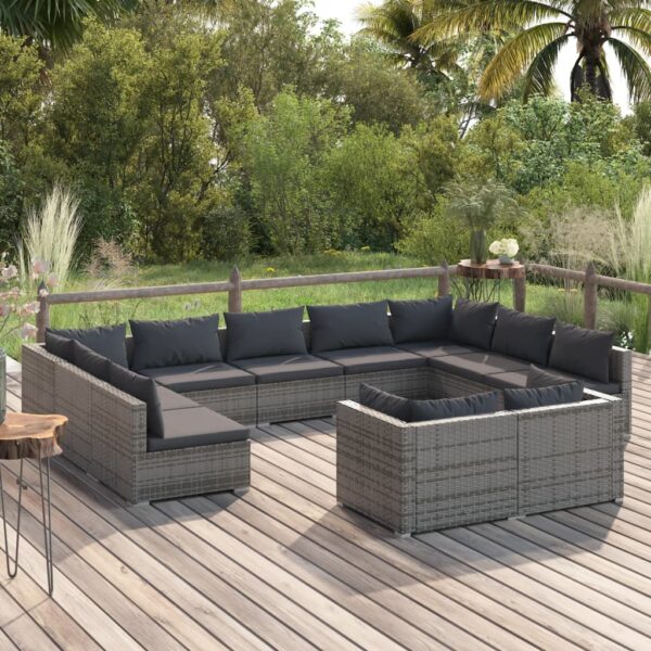 HomeDiscount-11 Piece Garden Lounge Set with Cushions Grey Poly Rattan