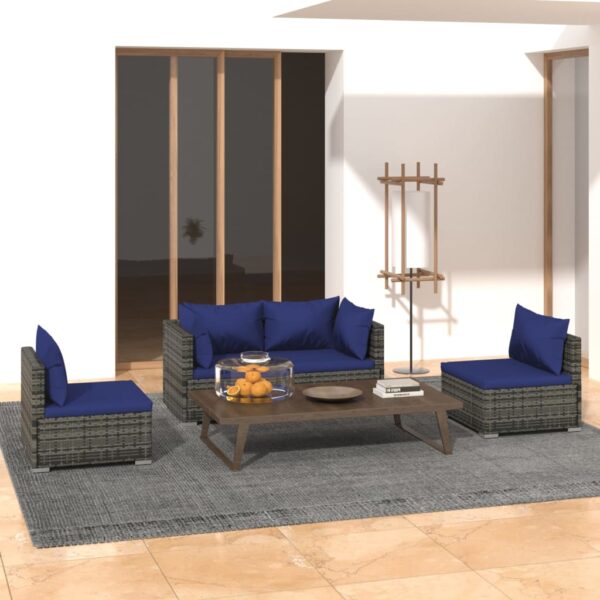 HomeDiscount-4 Piece Garden Lounge Set with Cushions Poly Rattan Grey